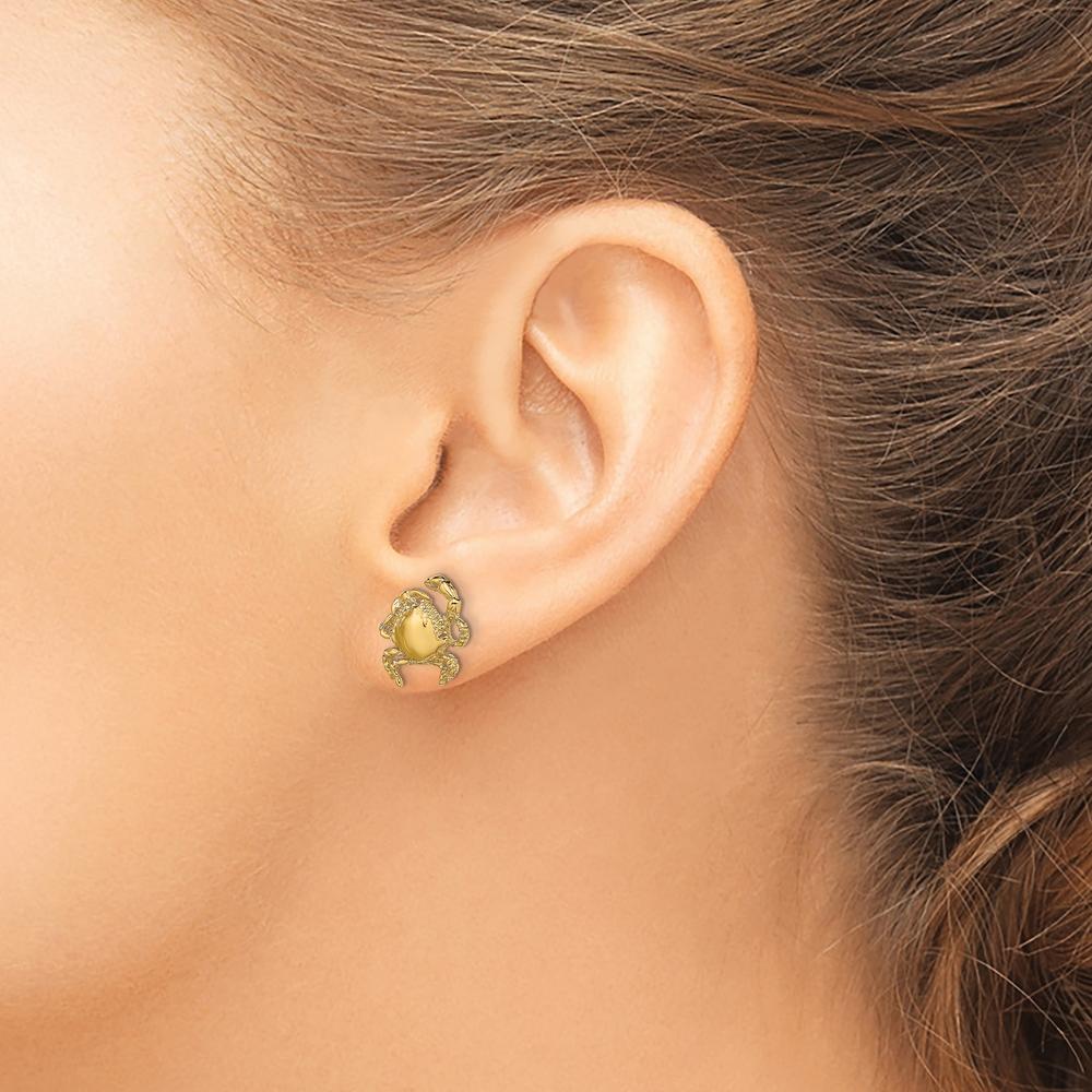14K Yellow Gold Polished Crab Stud Earrings - Playful Fine Jewelry by 0