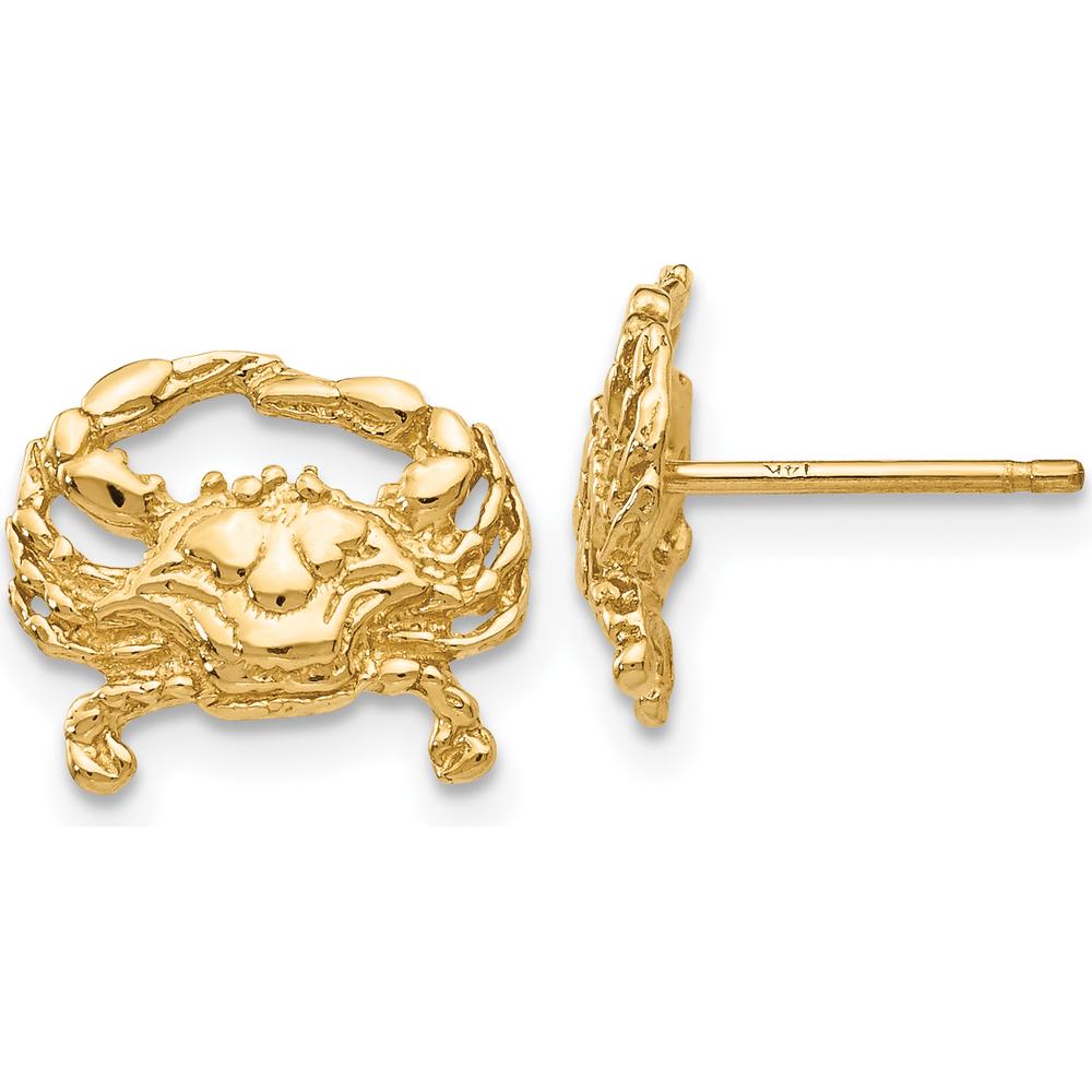 14K Yellow Gold Polished Crab Stud Earrings - Whimsical Gold Design by 0