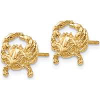 14K Yellow Gold Polished Crab Stud Earrings - Whimsical Gold Design by 0