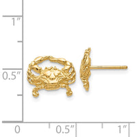 14K Yellow Gold Polished Crab Stud Earrings - Whimsical Gold Design by 0