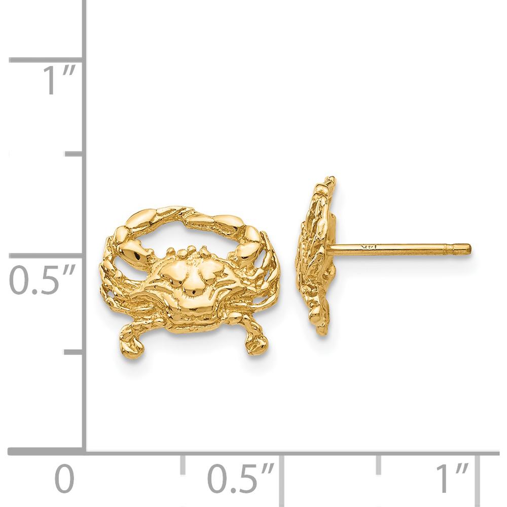 14K Yellow Gold Polished Crab Stud Earrings - Whimsical Gold Design by 0
