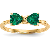 14K Yellow Gold Polished Created Emerald Heart Bow Ring - 2x5mm Stones by Oro Pregiato