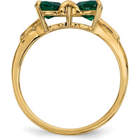 14K Yellow Gold Polished Created Emerald Heart Bow Ring - 2x5mm Stones by Oro Pregiato
