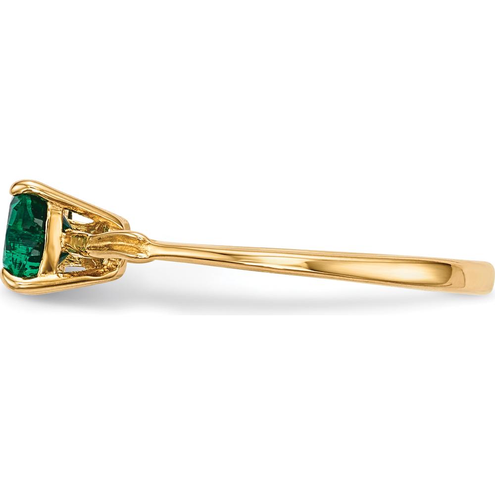 14K Yellow Gold Polished Created Emerald Heart Bow Ring - 2x5mm Stones by Oro Pregiato