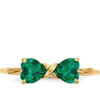 14K Yellow Gold Polished Created Emerald Heart Bow Ring - 2x5mm Stones by Oro Pregiato