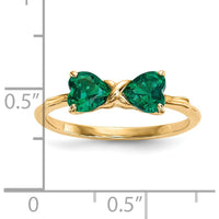 14K Yellow Gold Polished Created Emerald Heart Bow Ring - 2x5mm Stones by Oro Pregiato