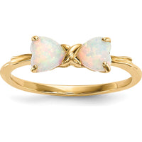 14K Yellow Gold Polished Created Opal Bow Ring with Heart-Shaped Opals by Oro Pregiato