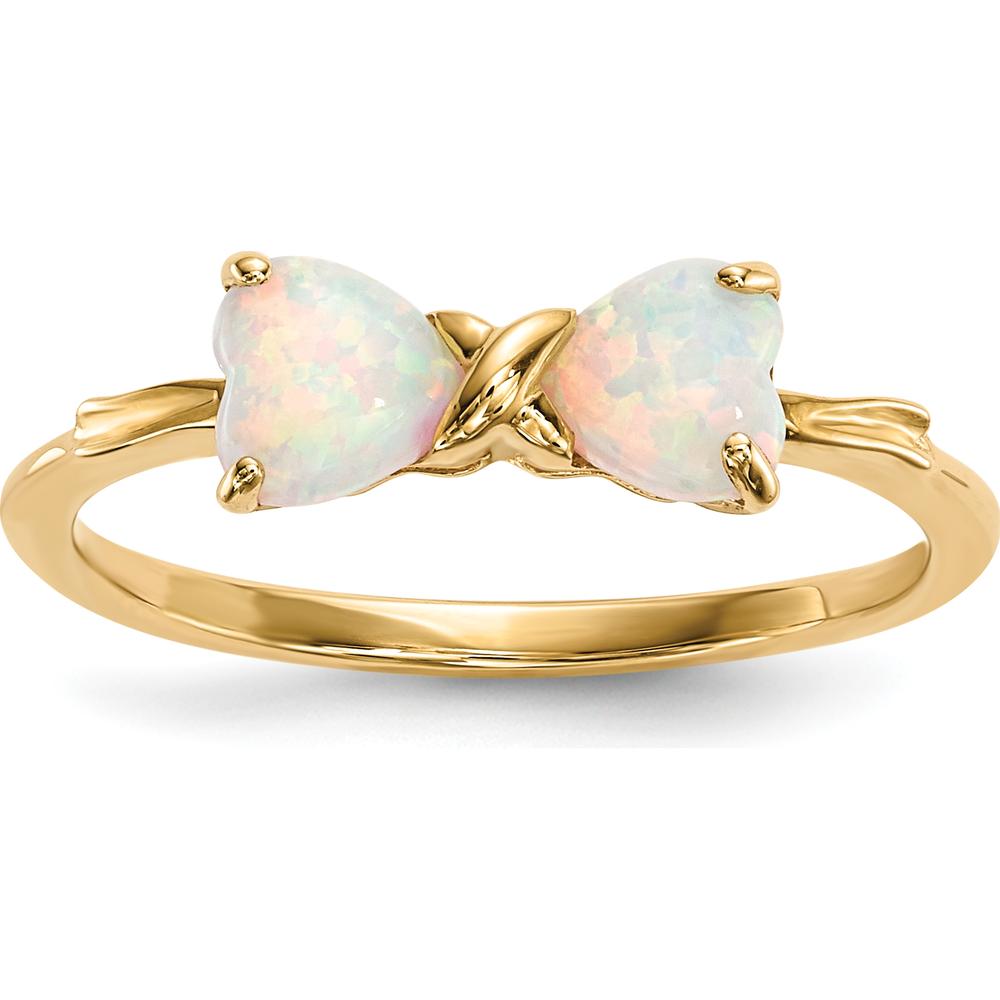 14K Yellow Gold Polished Created Opal Bow Ring with Heart-Shaped Opals by Oro Pregiato