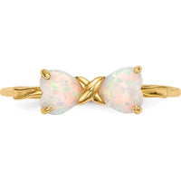 14K Yellow Gold Polished Created Opal Bow Ring with Heart-Shaped Opals by Oro Pregiato