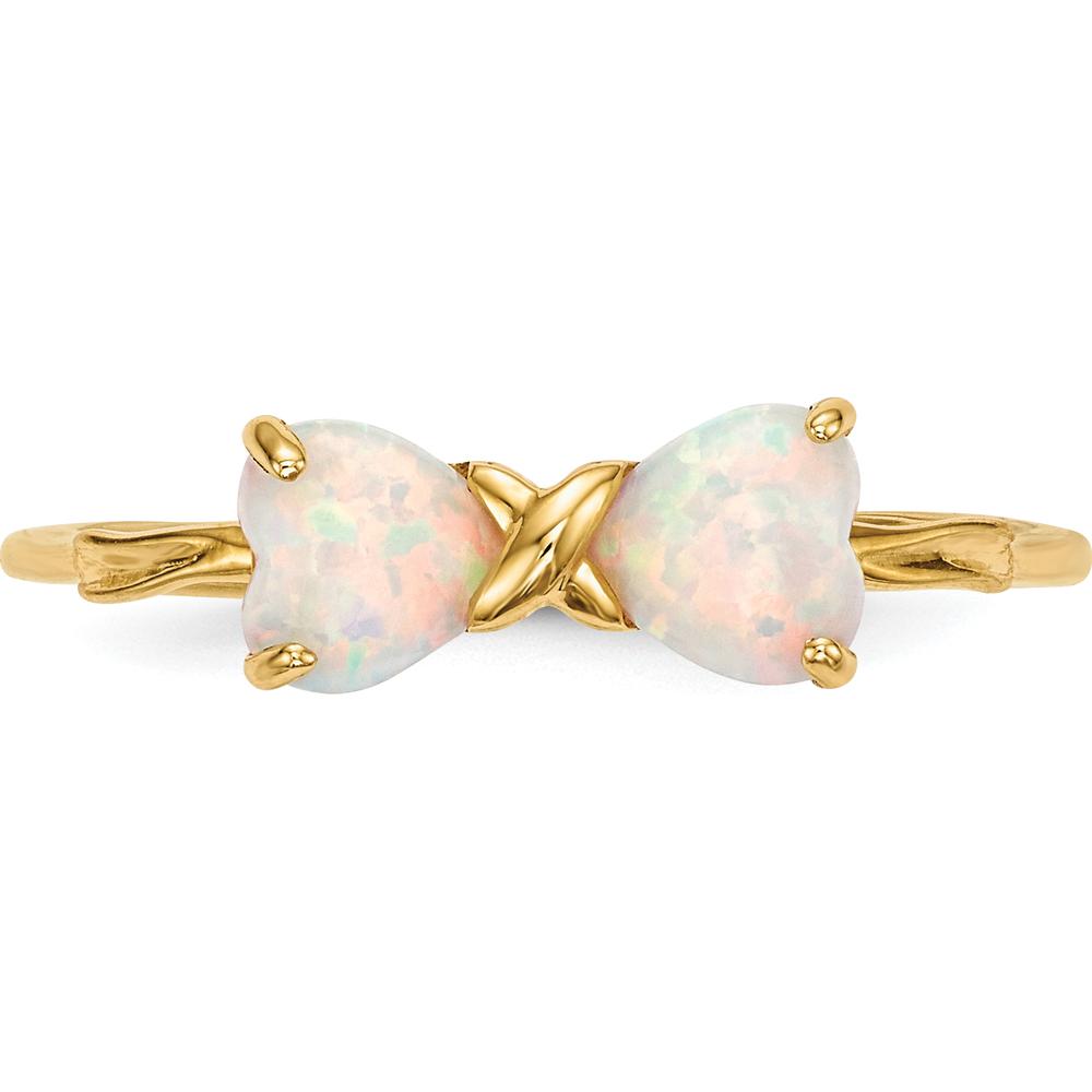 14K Yellow Gold Polished Created Opal Bow Ring with Heart-Shaped Opals by Oro Pregiato