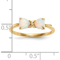 14K Yellow Gold Polished Created Opal Bow Ring with Heart-Shaped Opals by Oro Pregiato