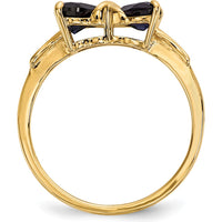 14K Yellow Gold Polished Created Sapphire Bow Ring with Heart-Shaped Blue Sapphires by Oro Pregiato