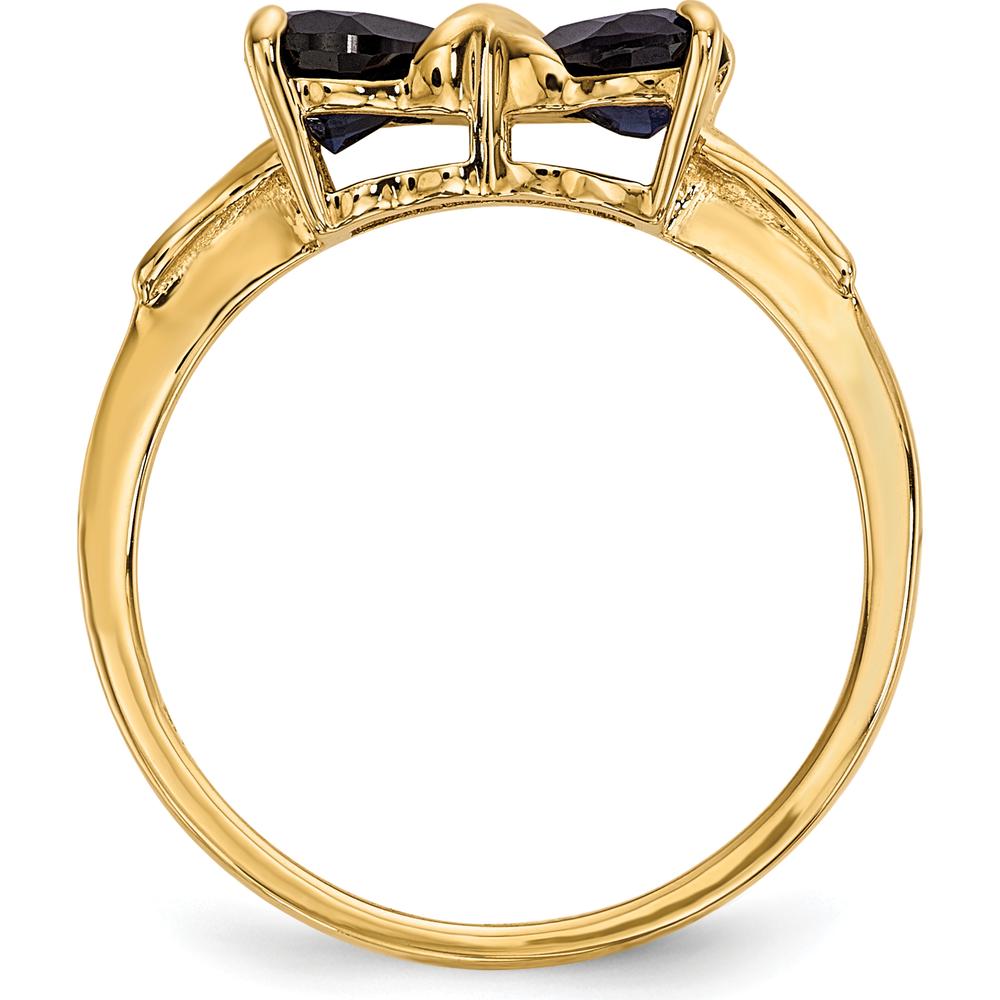 14K Yellow Gold Polished Created Sapphire Bow Ring with Heart-Shaped Blue Sapphires by Oro Pregiato