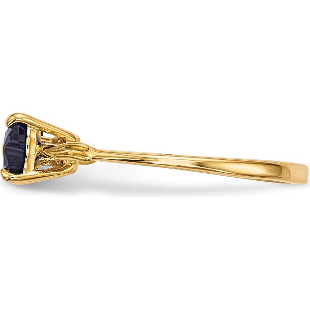 14K Yellow Gold Polished Created Sapphire Bow Ring with Heart-Shaped Blue Sapphires by Oro Pregiato