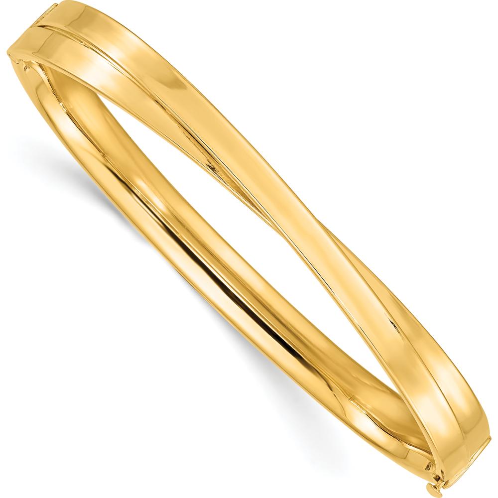 14K Yellow Gold Polished Criss-Cross Hinged Bangle Bracelet - 7.4mm Width by Oro Pregiato