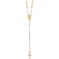 14K Yellow Gold Polished Cross and Miraculous Medal Beaded 24.5" Rosary Necklace by 0