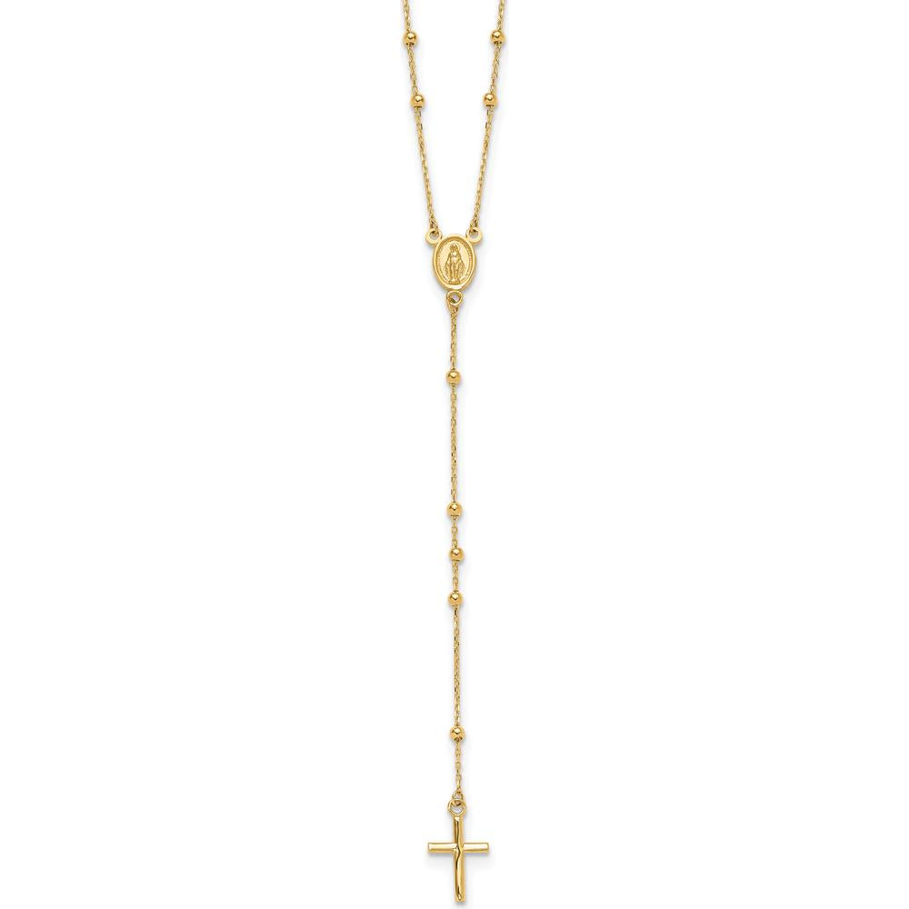 14K Yellow Gold Polished Cross and Miraculous Medal Beaded 24.5" Rosary Necklace by 0