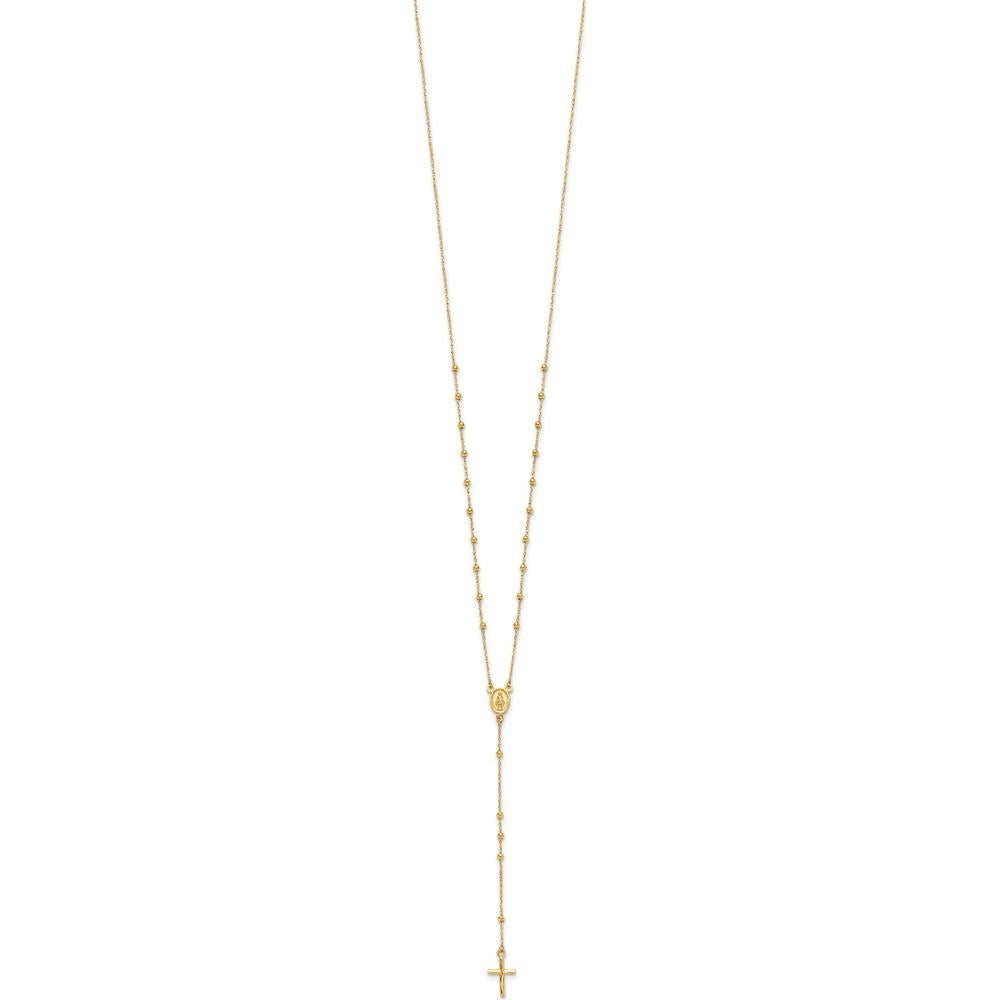 14K Yellow Gold Polished Cross and Miraculous Medal Beaded 24.5" Rosary Necklace by 0
