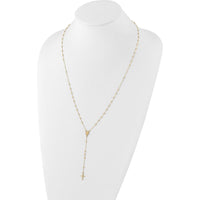14K Yellow Gold Polished Cross and Miraculous Medal Beaded 24.5" Rosary Necklace by 0