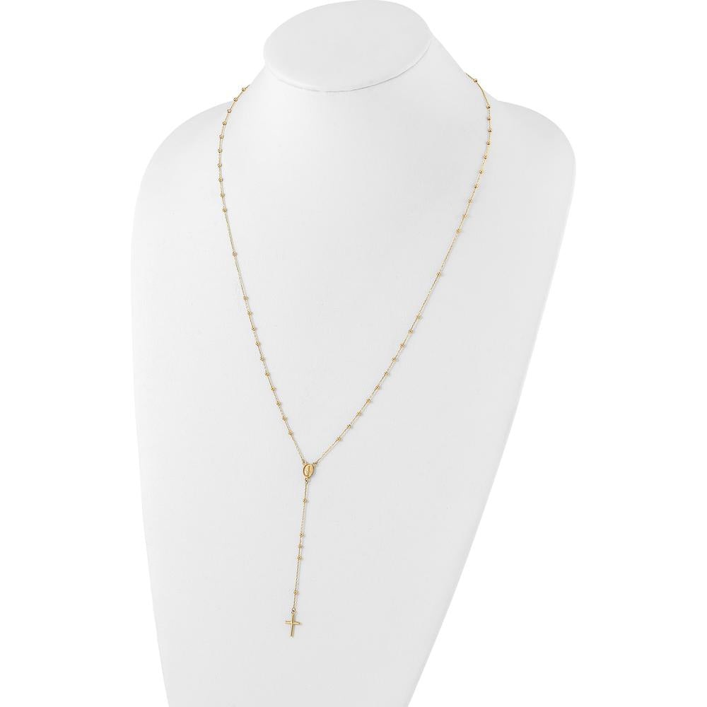 14K Yellow Gold Polished Cross and Miraculous Medal Beaded 24.5" Rosary Necklace by 0