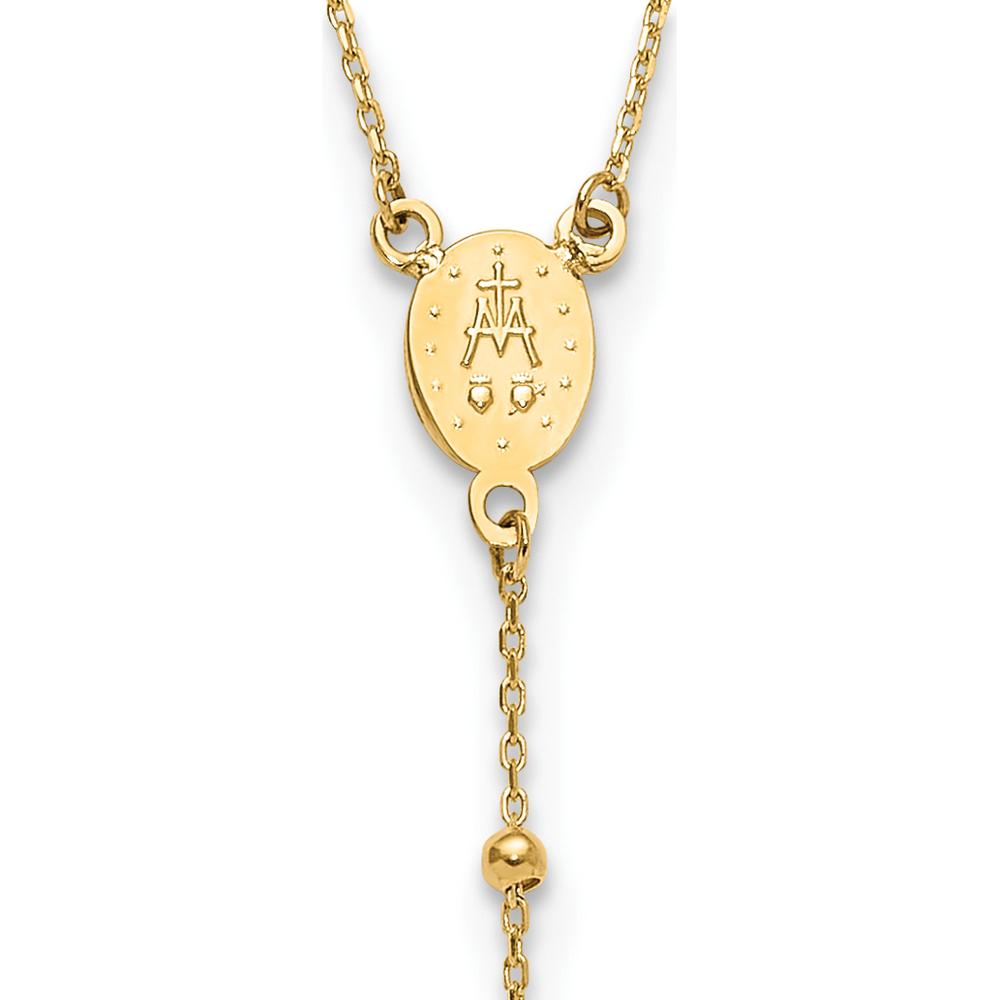 14K Yellow Gold Polished Cross and Miraculous Medal Beaded 24.5" Rosary Necklace by 0