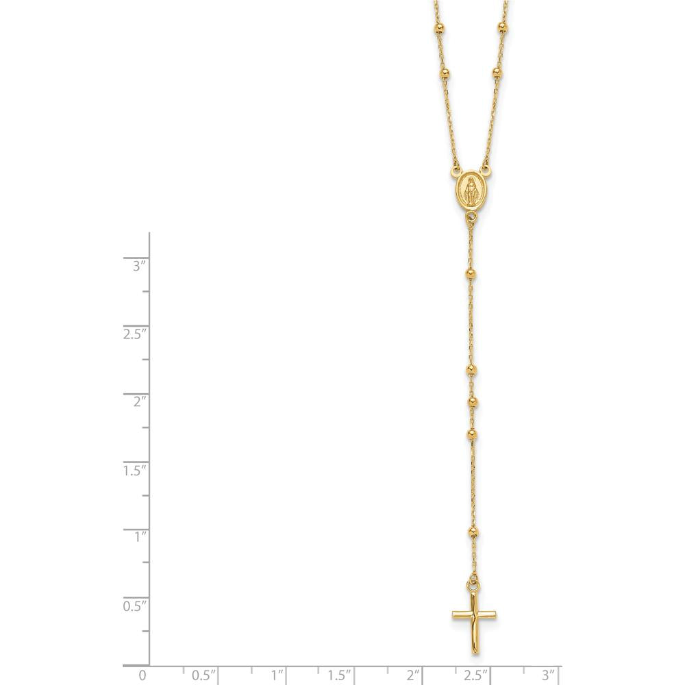 14K Yellow Gold Polished Cross and Miraculous Medal Beaded 24.5" Rosary Necklace by 0