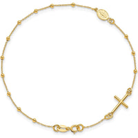 14K Yellow Gold Polished Cross and Miraculous Medal Beaded Rosary Bracelet - 7.5" Length by 0