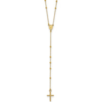 14K Yellow Gold Polished Cross and Miraculous Medal Beaded Rosary Necklace - 24 inches by 0