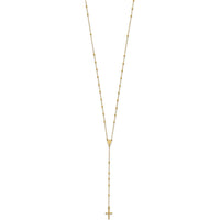 14K Yellow Gold Polished Cross and Miraculous Medal Beaded Rosary Necklace - 24 inches by 0