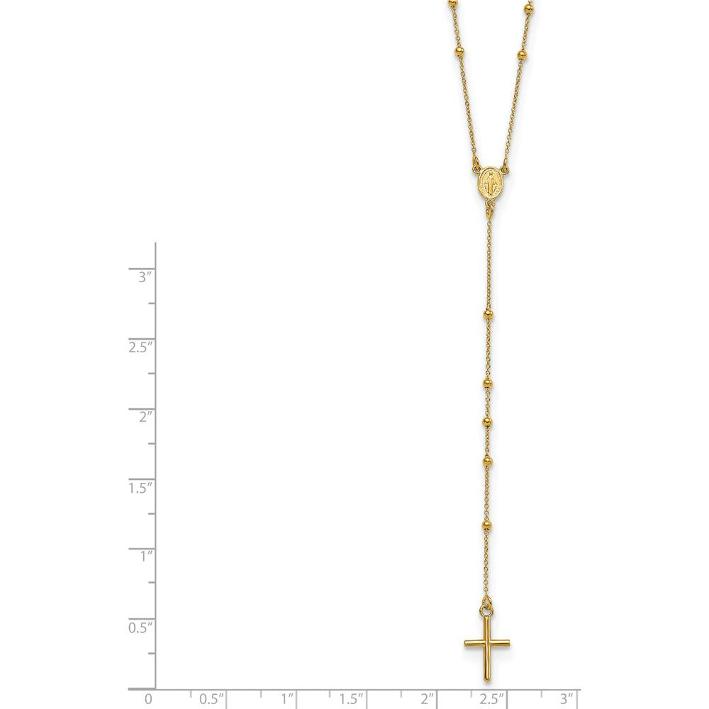 14K Yellow Gold Polished Cross and Miraculous Medal Beaded Rosary Necklace - 24 inches by 0