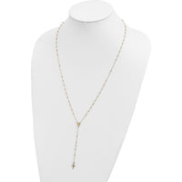 14K Yellow Gold Polished Cross and Miraculous Medal Beaded Rosary Necklace - 24 inches by 0