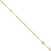 14K Yellow Gold Polished Cross and Miraculous Medal Rosary Bracelet with Diamond-cut Beads and 0.75" Extender by 0