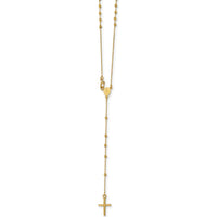 14K Yellow Gold Polished Cross and Miraculous Medal Rosary Necklace - 16.5" by 0