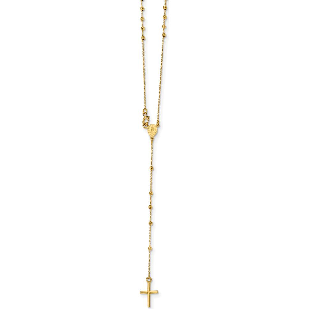 14K Yellow Gold Polished Cross and Miraculous Medal Rosary Necklace - 16.5" by 0