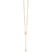 14K Yellow Gold Polished Cross and Miraculous Medal Rosary Necklace - 16.5" by 0