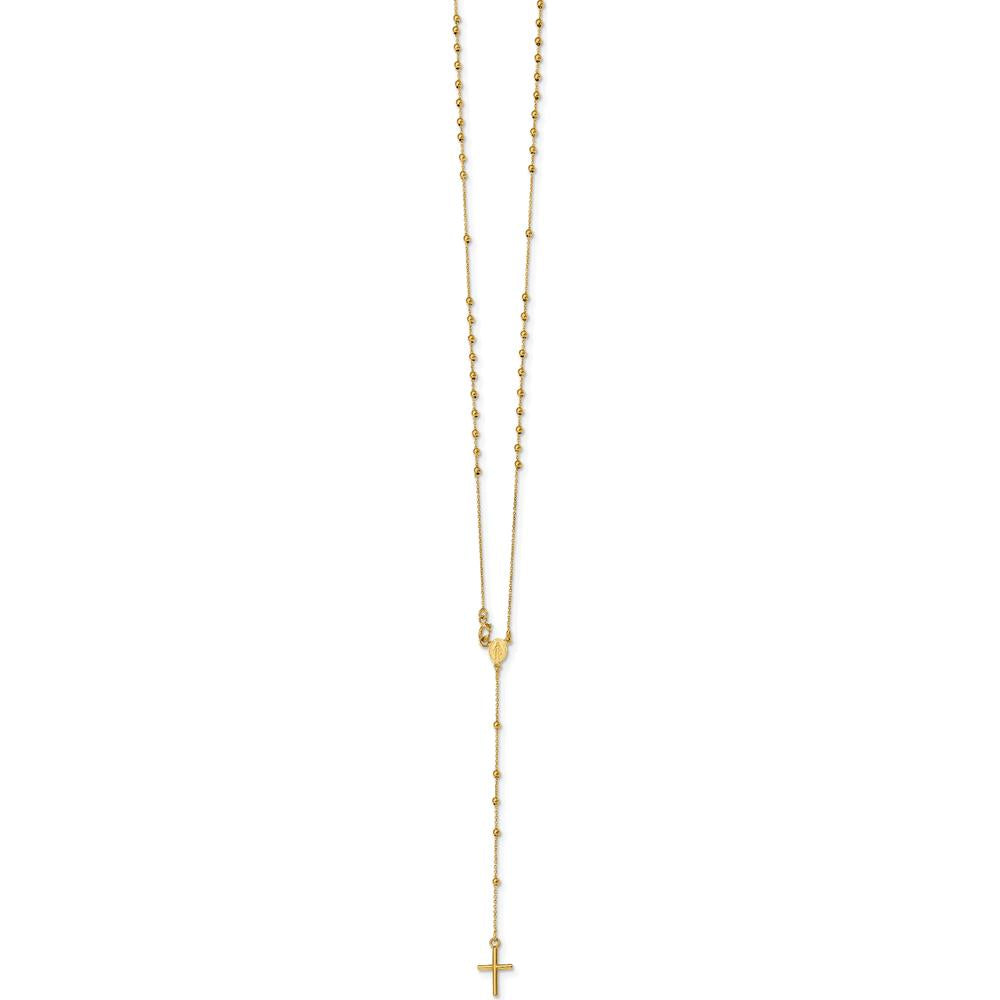 14K Yellow Gold Polished Cross and Miraculous Medal Rosary Necklace - 16.5" by 0