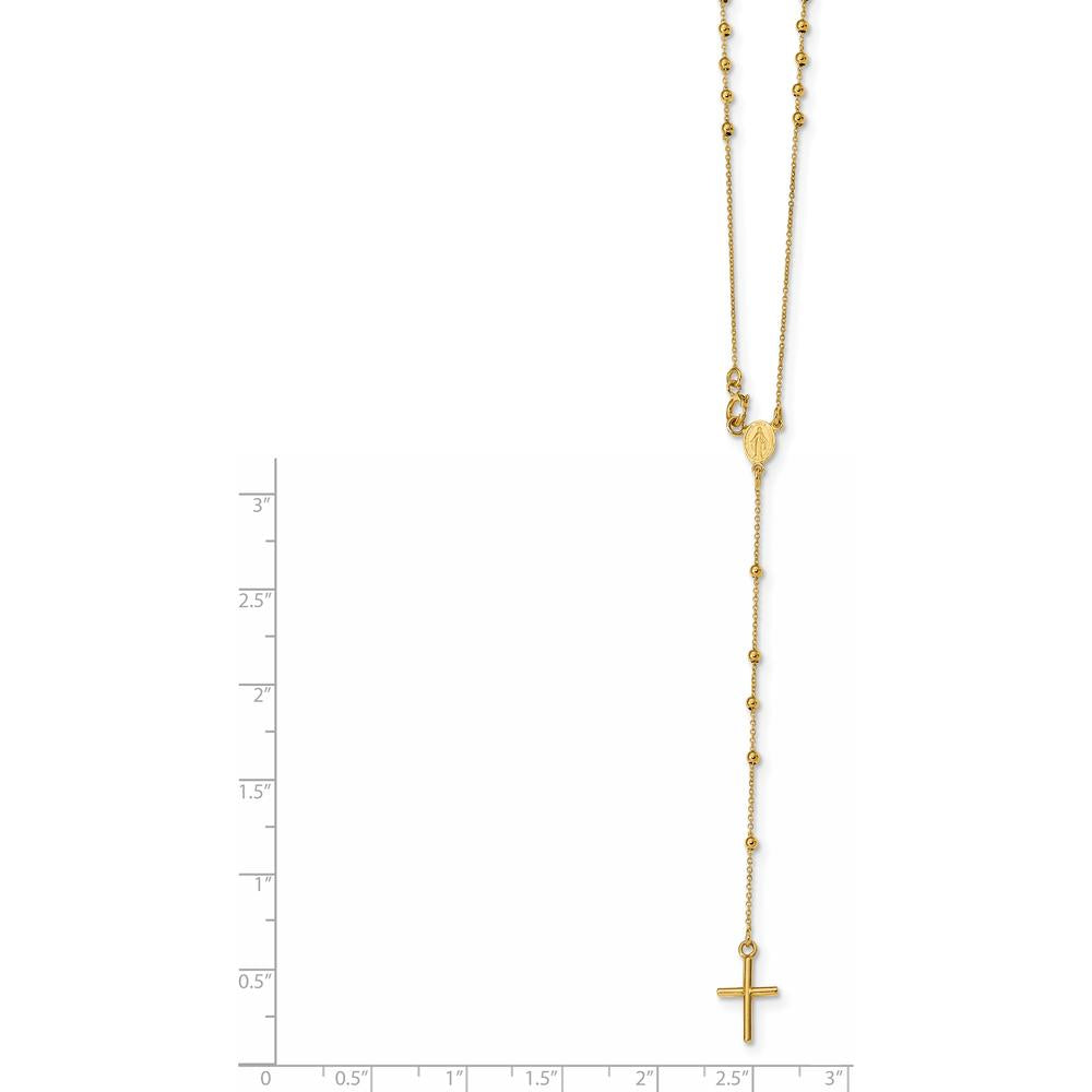 14K Yellow Gold Polished Cross and Miraculous Medal Rosary Necklace - 16.5" by 0