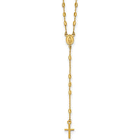 14K Yellow Gold Polished Cross and Miraculous Medal Rosary Necklace with Diamond-Cut Beaded Chain - 16.75" with 2" Extender by 0