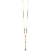 14K Yellow Gold Polished Cross and Miraculous Medal Rosary Necklace with Diamond-Cut Beaded Chain - 16.75" with 2" Extender by 0