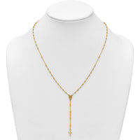 14K Yellow Gold Polished Cross and Miraculous Medal Rosary Necklace with Diamond-Cut Beaded Chain - 16.75" with 2" Extender by 0
