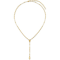 14K Yellow Gold Polished Cross and Miraculous Medal Rosary Necklace with Diamond-Cut Beaded Chain - 16.75" with 2" Extender by 0