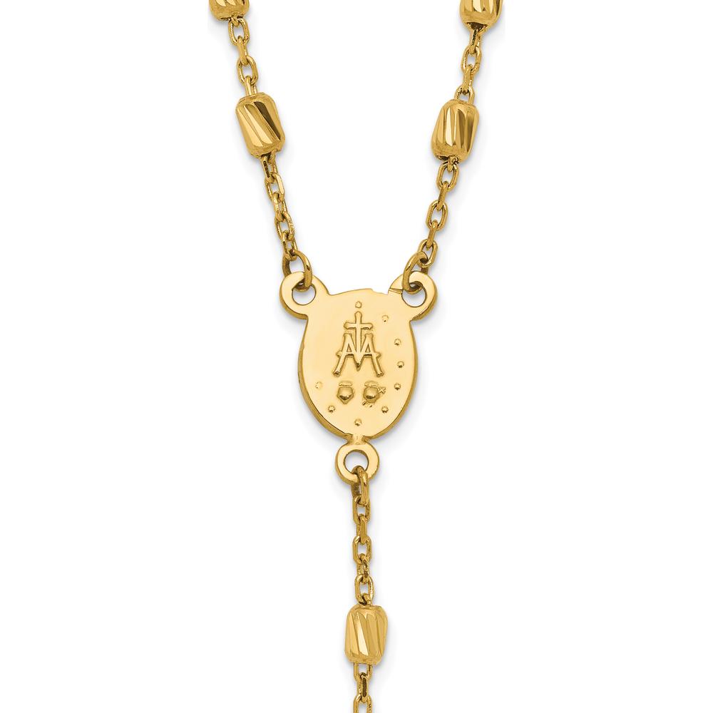 14K Yellow Gold Polished Cross and Miraculous Medal Rosary Necklace with Diamond-Cut Beaded Chain - 16.75" with 2" Extender by 0