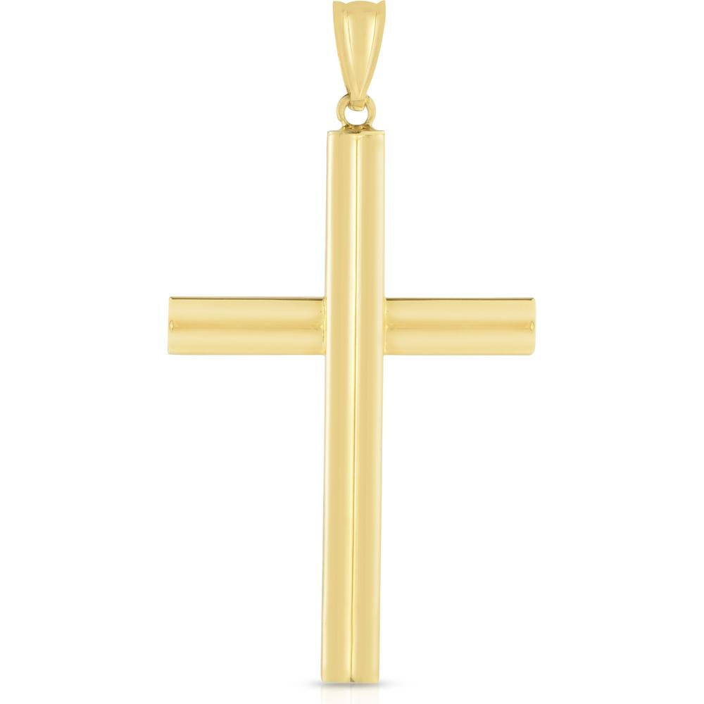 14K Yellow Gold Polished Cross Charm Pendant - 46mm by Orozza Fine Jewelry