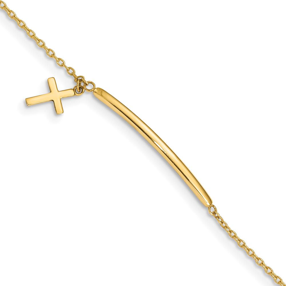 14K Yellow Gold Polished Cross Dangle and Bar Bracelet with Extender for Children - 5.5" Length, 0.5" Extender by Oro Pregiato