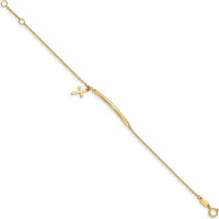 14K Yellow Gold Polished Cross Dangle and Bar Bracelet with Extender for Children - 5.5" Length, 0.5" Extender by Oro Pregiato