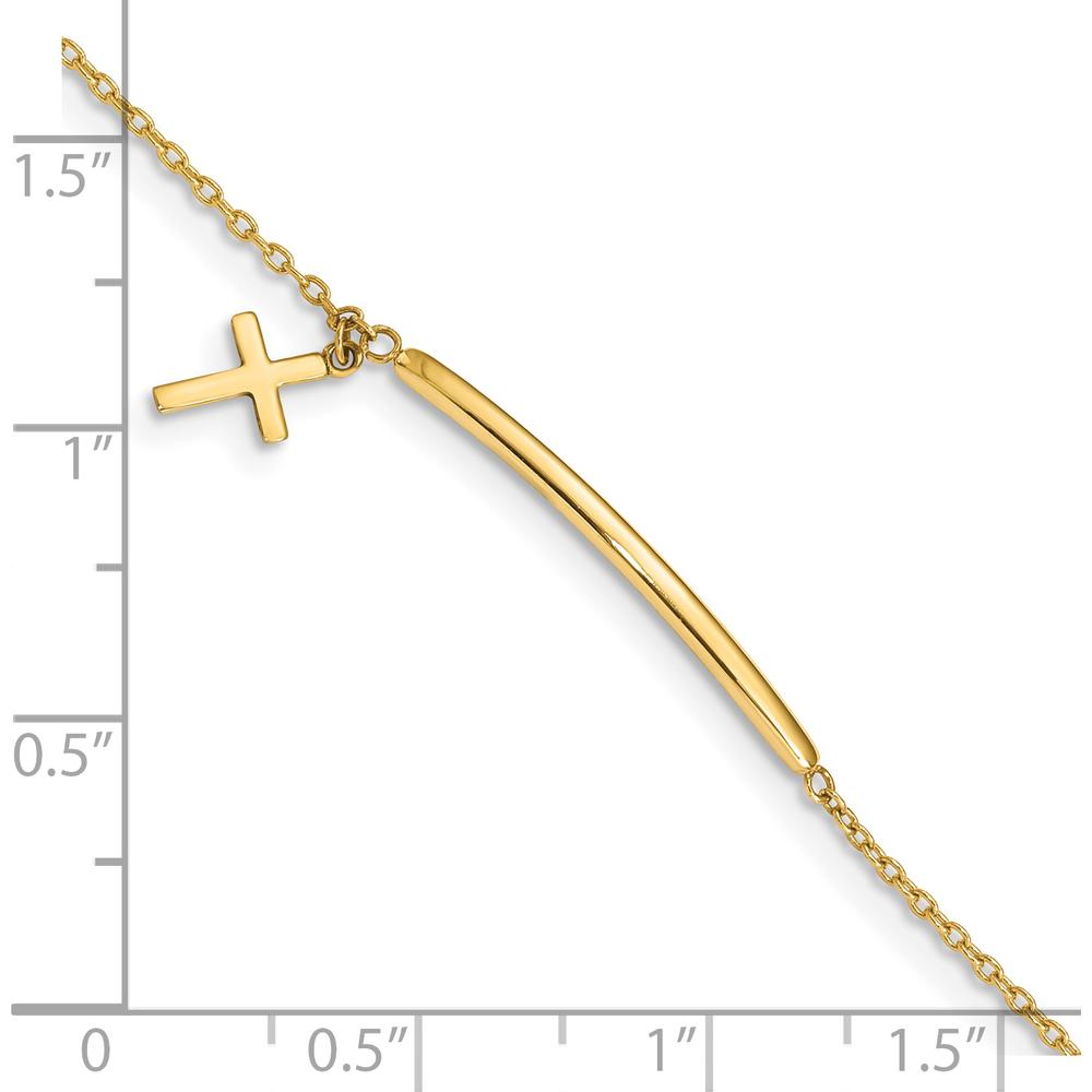 14K Yellow Gold Polished Cross Dangle and Bar Bracelet with Extender for Children - 5.5" Length, 0.5" Extender by Oro Pregiato