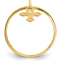 14K Yellow Gold Polished Cross Dangle Charm Ring - 17mm Top Length by 0