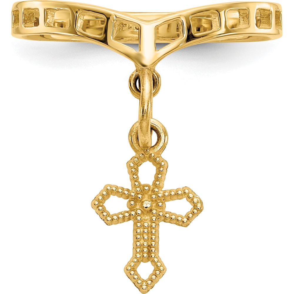 14K Yellow Gold Polished Cross Dangle Charm Ring - 17mm Top Length by 0