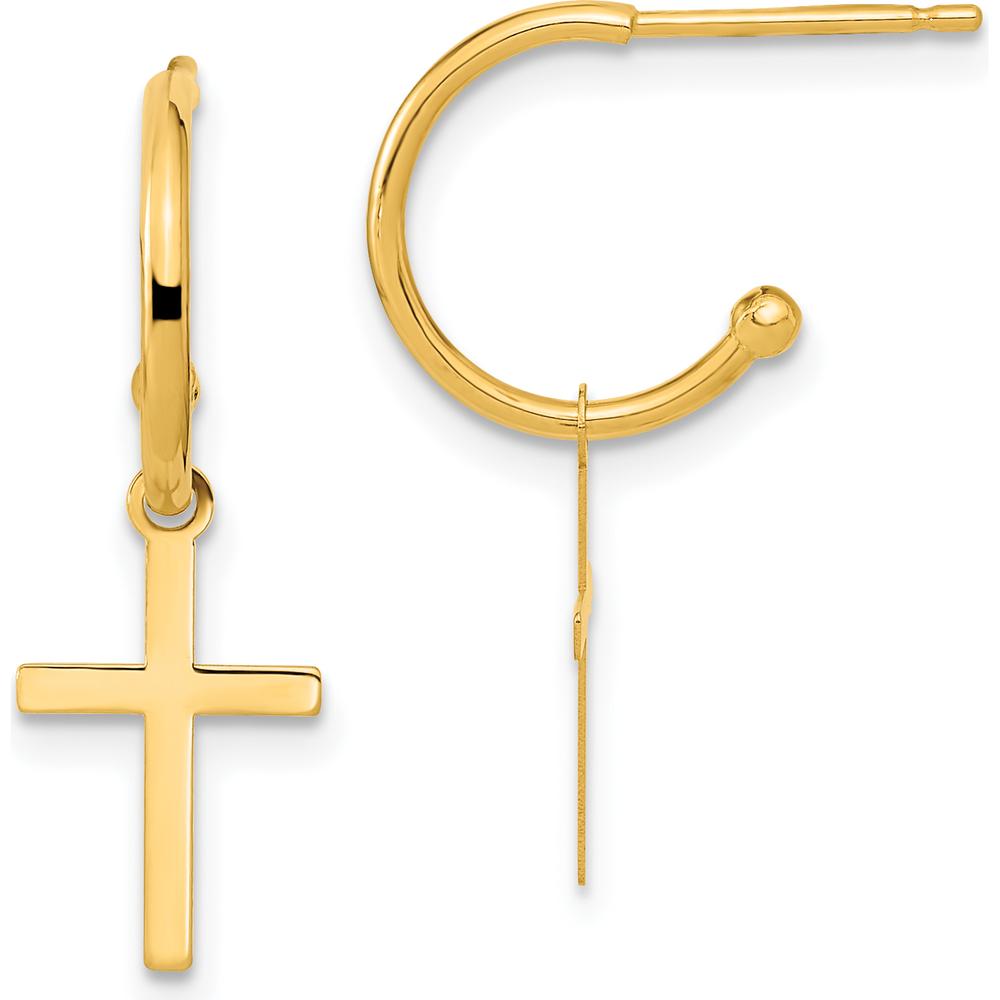 14K Yellow Gold Polished Cross Dangle Earrings - Elegant Drop Design by Oro Pregiato