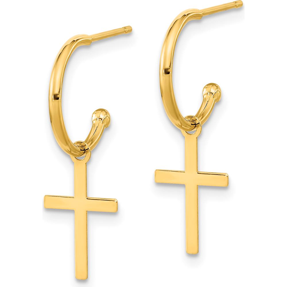 14K Yellow Gold Polished Cross Dangle Earrings - Elegant Drop Design by Oro Pregiato